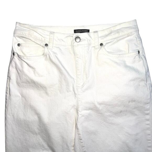 Eileen Fisher White Jeans Raw Fringe Hem Size Petite M 24” inseam - Picture 2 of 9